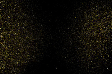 Gold Glitter Texture Isolated on Black Background. Golden stardust. Amber Particles Color. Sparkles Rain. Vector Illustration, Eps 10.