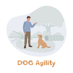 Dog Training Man Hurdle Course Agility Competition