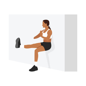 Woman doing wall sit exercise. Flat vector illustration isolated on white background 