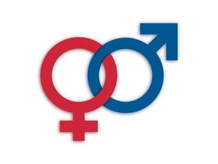 Gender signs in paper cut style isolated on white background. Male and Female symbol icons isolated on white background. 