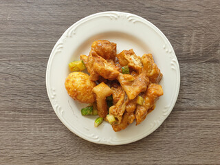 batagor is a typical Indonesian snack, food made from flour, usually served with peanut sauce.