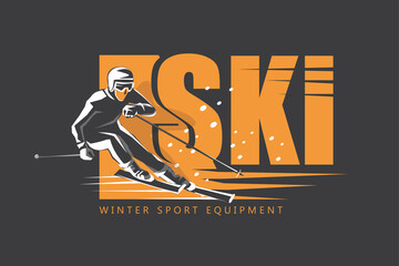 skiing poster, flyer or card template, winter equipment shop banner - 475530978