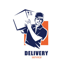 Delivery man, postal and delivery service logo template