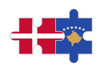 puzzle pieces of denmark and kosovo  flags. vector illustration isolated on white background	