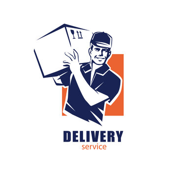 Delivery Man, Postal And Delivery Service Logo Template