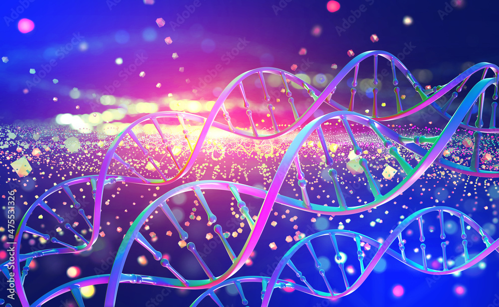 Poster dna helix. hi tech technology, genetic engineering. work on artificial intelligence. 3d illustration