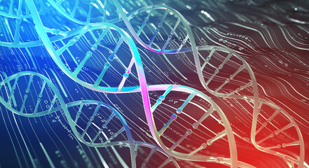 DNA helix. Hi Tech technology, genetic engineering. Work on artificial intelligence. 3D illustration on a futuristic background