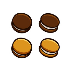 Sandwich cookies with milk filling isolated on white background. Vector cartoon illustration.