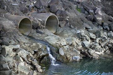 View of two concrete stormwater pipes