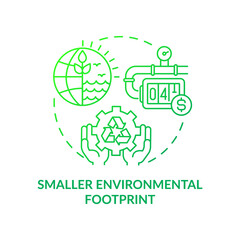 Smaller environmental footprint green gradient concept icon. Sustainability abstract idea thin line illustration. Isolated outline drawing. Editable stroke. Roboto-Medium, Myriad Pro-Bold fonts used