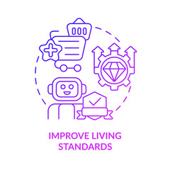 Improve living standards purple gradient concept icon. Impact of automation abstract idea thin line illustration. Isolated outline drawing. Editable stroke. Roboto-Medium, Myriad Pro-Bold fonts used
