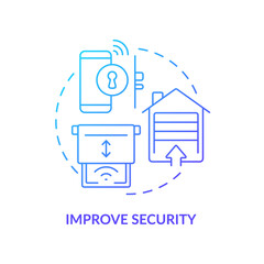 Improve security blue gradient concept icon. Reasons for home automation abstract idea thin line illustration. Isolated outline drawing. Editable stroke. Roboto-Medium, Myriad Pro-Bold fonts used