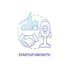 Startup growth blue gradient concept icon. Innovative business ideas abstract idea thin line illustration. Move business to Asia. Isolated outline drawing. Roboto-Medium, Myriad Pro-Bold fonts used