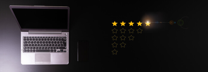Five stars in the dark. Customer experience and satisfaction concept.