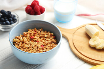 Granola with fruit on a white background