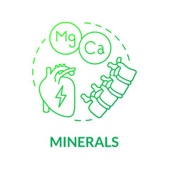 Minerals green gradient concept icon. Natural supplements for active lifestyle abstract idea thin line illustration. Isolated outline drawing. Roboto-Medium, Myriad Pro-Bold fonts used