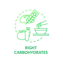 Right carbohydrates green gradient concept icon. Fit lifestyle healthy ration abstract idea thin line illustration. Isolated outline drawing. Roboto-Medium, Myriad Pro-Bold fonts used