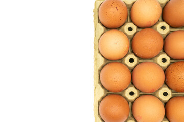 Chicken eggs in box, ordered eggs with copy space