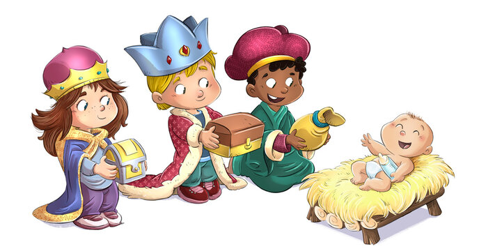 Illustration of children dressed as wise men
