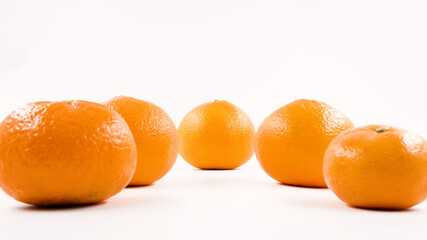Five mandarins with white background