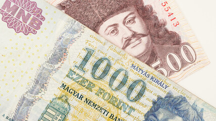 Hungary currency bill. 500 and 1000 forint note