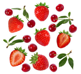 Cherry iand strawberries solated on white backgroundd