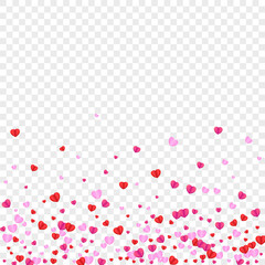 Red Confetti Background Transparent Vector. Romance Texture Heart. Tender Valentine Backdrop. Pink Heart Color Frame. Fond Art Illustration.