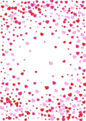 Fototapeta na wymiar Pink Heart Background White Vector. Banner Backdrop Confetti. Red Drop Texture. Fond Heart Random Illustration. Tender Volume Frame.