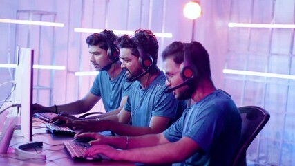 professional gamers angry on teammate due to lost in online video game playing competition on computer - the concept of teamwork, multiplayer championship or gaming tournament or arena