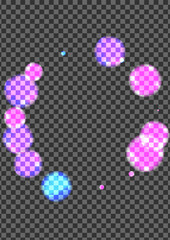 Blue Bokeh Background Transparent Vector. Dot Decoration Illustration. Neon Template. Pink Spot Dust Design. Purple Grain.