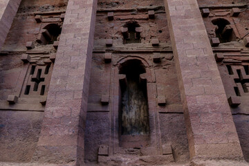 Lalibela, Ethiopia - August 20, 2020: Outside view to the Ancient African Churches 