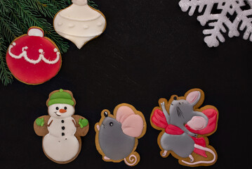  Traditional pastries gingerbread on black background.