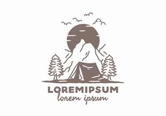 Wild camping line art illustration