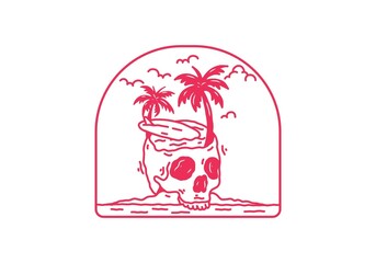 Skull head surfing line art illustration