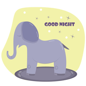 Purple Sleeping Elephant With Text Good Night Clipart 