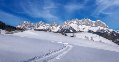 Fototapeta na wymiar Idyllic winter landscape, Wilder Kaiser, Kitzbuehel, Tyrol, Austria