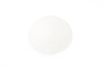 Pile of collagen powder isolated on white background. Top view. Flat lay. - obrazy, fototapety, plakaty