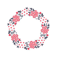 Hand-drawn wreath with white background. Wreath with pink and dark blue. Cute and childish design for fabric, textile, wallpaper, bedding, swaddles or gender-neutral apparel.