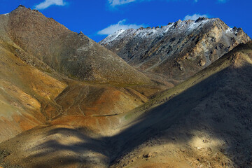 aerial view of ladakh landscape, light and shadow