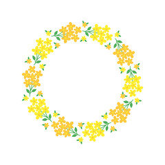 Hand-drawn wreath with white background. Wreath with yellow and orange flowers. Cute and childish design for fabric, textile, wallpaper, bedding, swaddles or gender-neutral apparel.