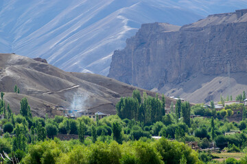 Layers of Himalayan mountains, view of Leh ladakh landscape, at Mulbekh, light and shadow, Jammu and Kashmir, India