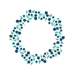 Naklejka na ściany i meble Hand-drawn wreath with white background. Wreath with turquoise and dark blue. Cute and childish design for fabric, textile, wallpaper, bedding, swaddles or gender-neutral apparel.