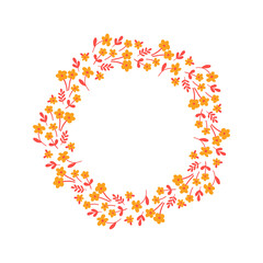 Hand-drawn wreath with white background. Wreath with pink and orange flowers. Cute and childish design for fabric, textile, wallpaper, bedding, swaddles or gender-neutral apparel.