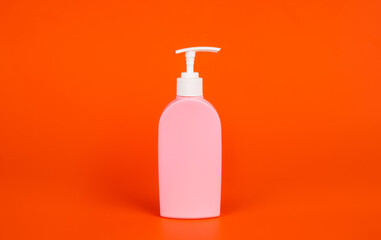 daily habit and personal care. skincare beauty cosmetic on orange background.