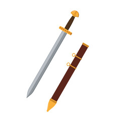 Roman sword and scabbard. Color vector illustration flat style.