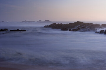Rocky beach at dusk