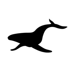 Whale silhouette on white background. Black and white whale silhouette. Simple whale 