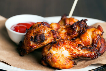 baked chicken wings together with ketchup