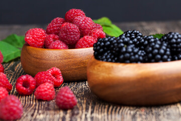 harvested red raspberries, close up