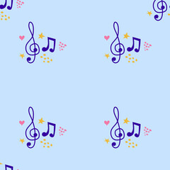Cartoon hand drawn musical seamless pattern. Lots of symbols, objects and elements.